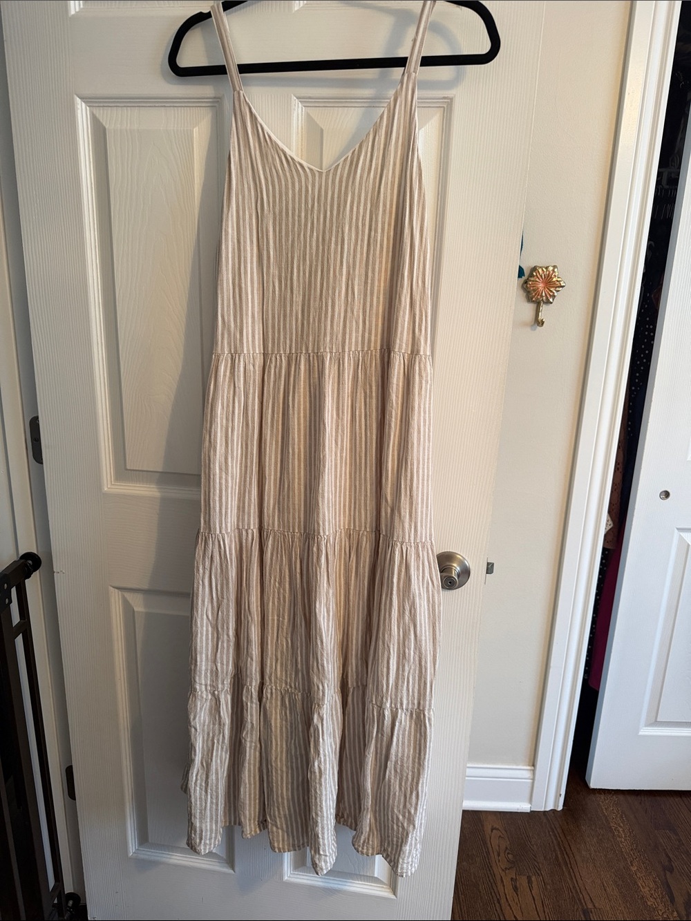 Splendid Cream and White Striped Tiered Maxi Dress